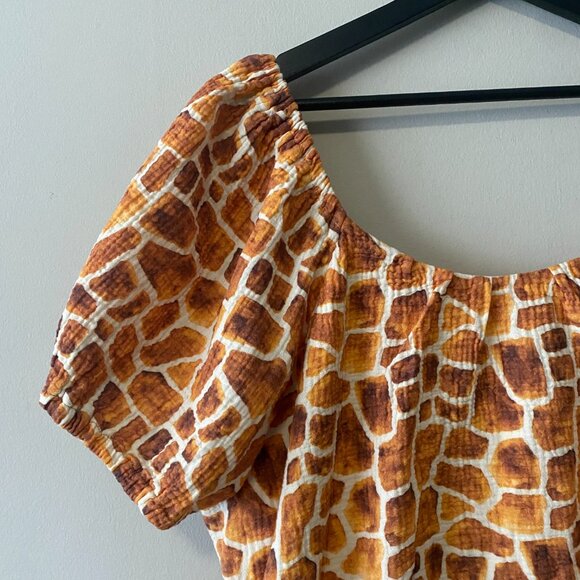 Handmade Plus Size Double Guaze Cotton Giraffe Print Inseam Pockets Dress - Picture 6 of 16